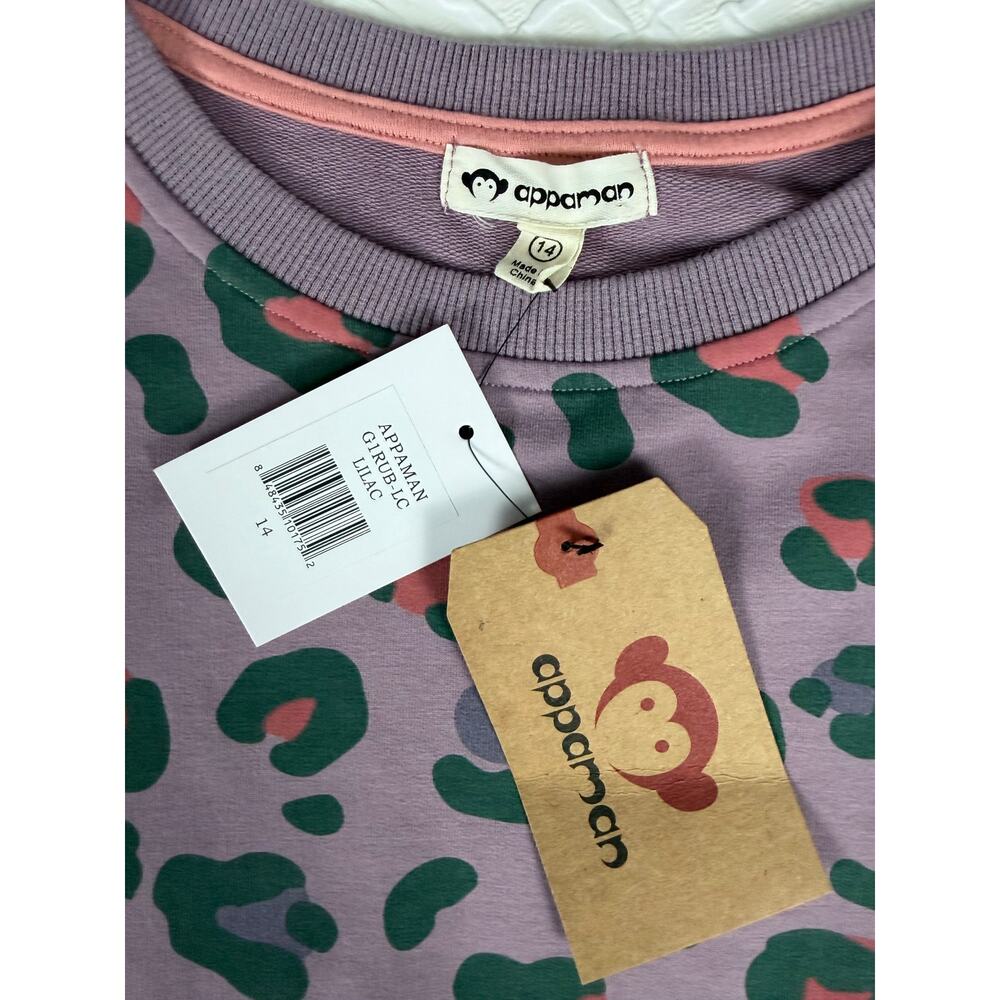 Appaman Girls Size 14 Leopard Print Sweatshirt Pullover Purple Green Coral NWT - Picture 2 of 9